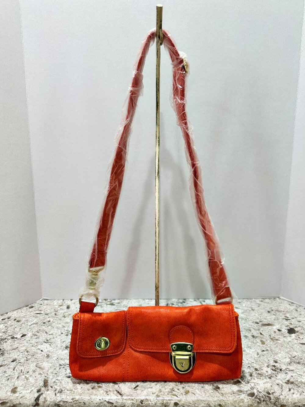 mark Avon Y2K Pumpkin Orange Crossbody Shoulder Bag Purse Gold Tone Hardware VTG